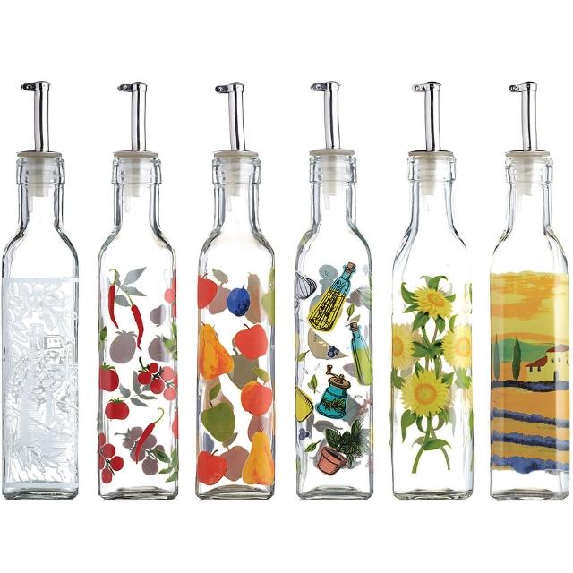 【KitchenCraft】圖繪玻璃油瓶 275ml(調味瓶)