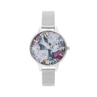 【Olivia Burton】Olivia Burton 花中之王風格時尚優質米蘭式腕錶34mm-銀色-OB16US11