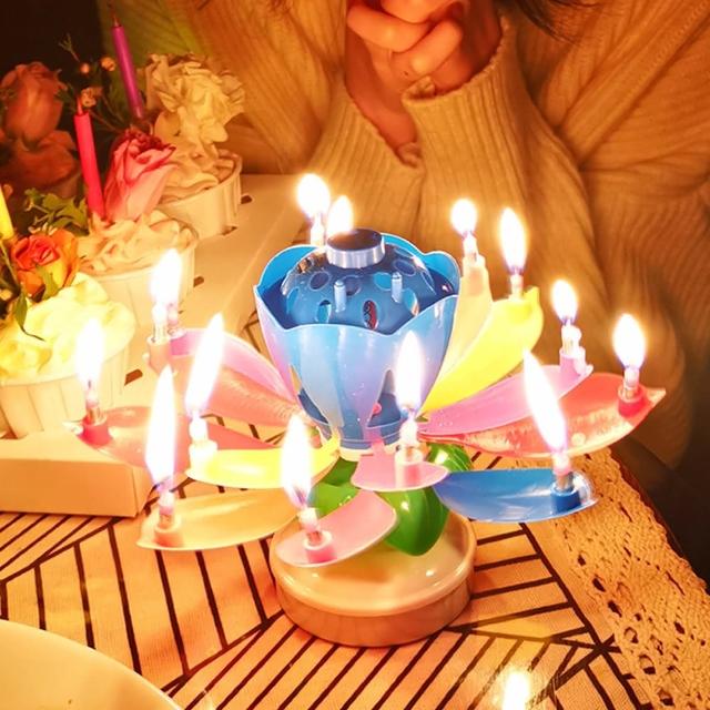 生日驚喜蓮花旋轉音樂蠟燭2入(生日派對 氣球佈置 造型 蛋糕蠟燭 驚喜蠟燭)