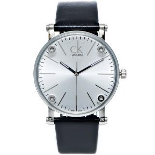 【Calvin Klein 凱文克萊】鏡面加厚款皮革手-銀面x黑色/42mm(K3B2T1C6)
