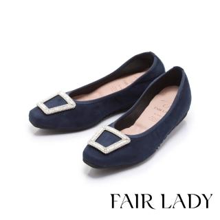 【FAIR LADY】我的旅行日記 輕奢絲絨方鑽平底鞋(深藍、502760)