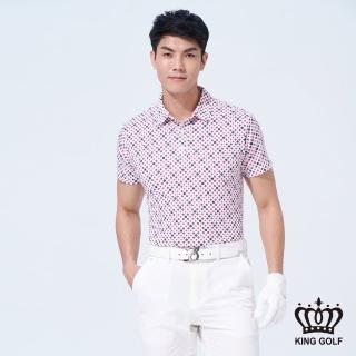 【KING GOLF】速達-網路獨賣款-男款滿版排列印花POLO衫(粉色)
