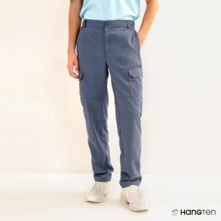 【Hang Ten】男裝-REGULAR FIT提織口袋吸濕排汗長褲(藍)