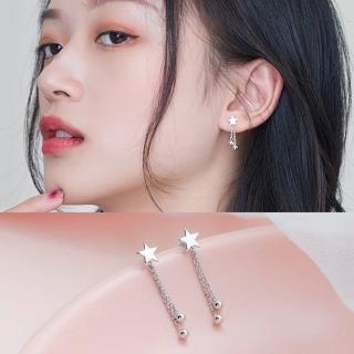 【Emi 艾迷】韓系小清新星星圓珠垂墜925銀針耳環