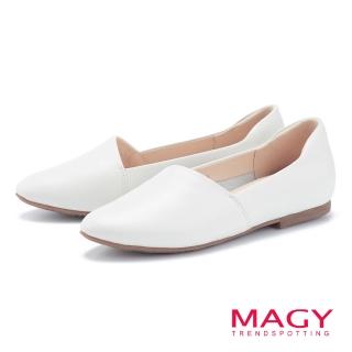 【MAGY】樂活真皮素面平底鞋(白色)