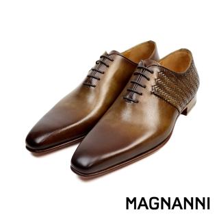 【MAGNANNI】編織綁帶漸層紳士德比鞋 棕色(24596-BR)
