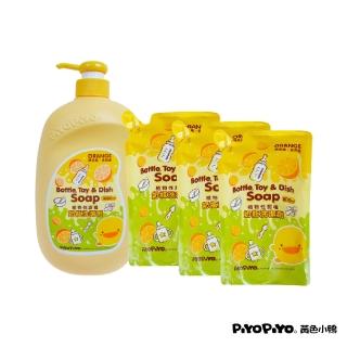 【Piyo Piyo 黃色小鴨】奶瓶清潔劑補充包組(1000ml+800mlx3包 蔬果 玩具 洗碗 洗手 嬰幼兒童餐具)