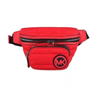 【Michael Kors】MK MICHAEL KORS BROOKLYN字母圓標LOGO絎縫設計尼龍拉練胸腰包(紅)
