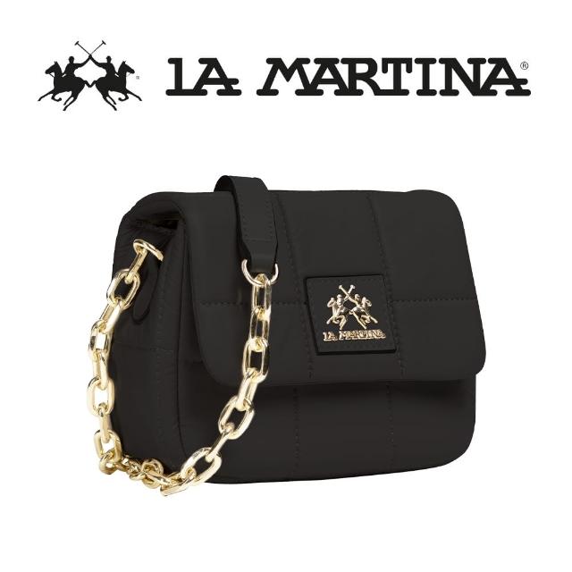 【LA MARTINA】義大利原裝進口 限量2折 頂級金標雲朵皮革肩背包 1142T 全新專櫃展示品(黑色)