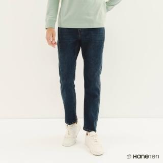【Hang Ten】男裝-復古刷色丹寧直筒長褲(深藍)
