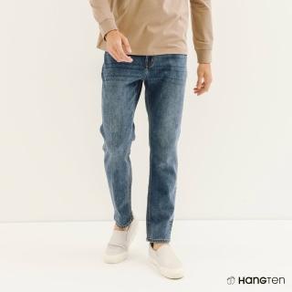 【Hang Ten】男裝-復古刷色丹寧直筒長褲(藍)