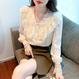 【白色戀人】玩美衣櫃韓系甜美設計感蕾絲長袖上衣S-2XL