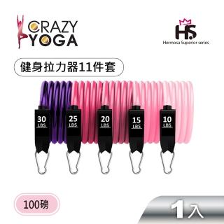 【Crazy yoga】粉出色系列-健身拉力器11件套裝組-女版漸變-100磅(臂力器 拉力繩 阻力帶 彈力帶 訓練帶)