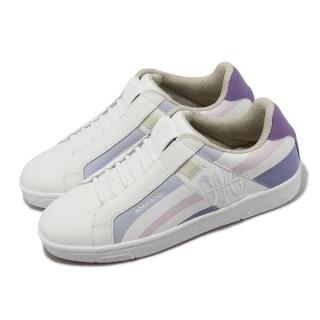 【ROYAL Elastics】休閒鞋 Icon Cross 女鞋 白 紫 真皮 彈力帶 無鞋帶 流線設計 回彈 小白鞋(91932066)