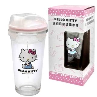 【SANRIO 三麗鷗】Hello Kitty掀蓋式玻璃水杯450ml(2件組)