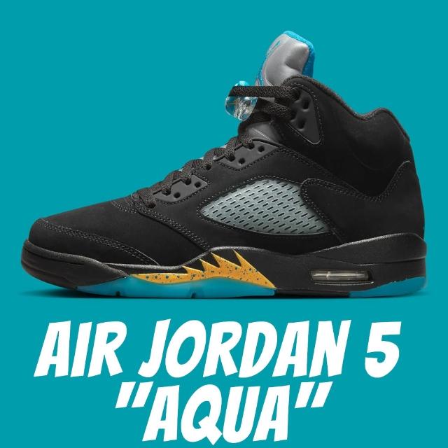 【NIKE 耐吉】休閒鞋 Air Jordan 5 Aqua 水族 黑水藍 男鞋 DD0587-047(休閒鞋)