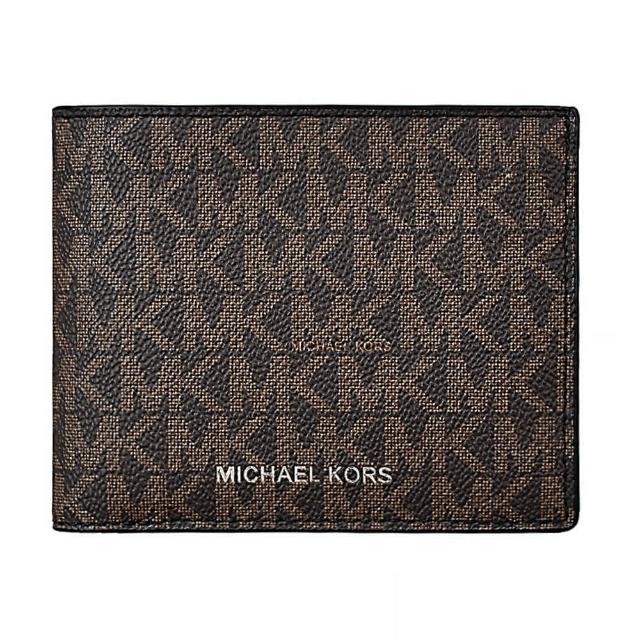 【Michael Kors】MK MICHAEL KORS COOPER 銀字LOGO老花風設計PVC 10卡對折短夾(棕x)