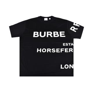 【BURBERRY 巴寶莉】BURBERRY HORSEFERRY 白字印花LOGO大寫字母設計純棉寬鬆短袖T恤(女款/黑)