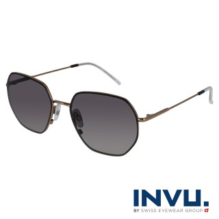 【INVU】瑞士時尚多邊造型框偏光太陽眼鏡(古銅金 P1007C)