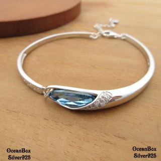 【海洋盒子】優雅藍色奧地利水晶純銀手鍊手環(附贈禮盒+拭銀布)