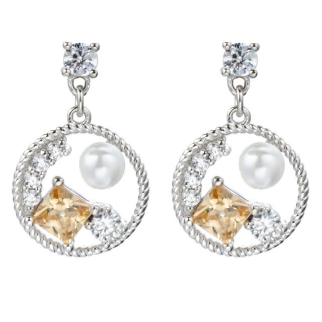 【RJNewYork】美妍氣質珍珠鋯石耳針式耳環(2色可選)