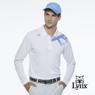【Lynx Golf】男款吸濕排汗Lynx字樣山貓繡花長袖POLO衫/高爾夫球衫(白色)