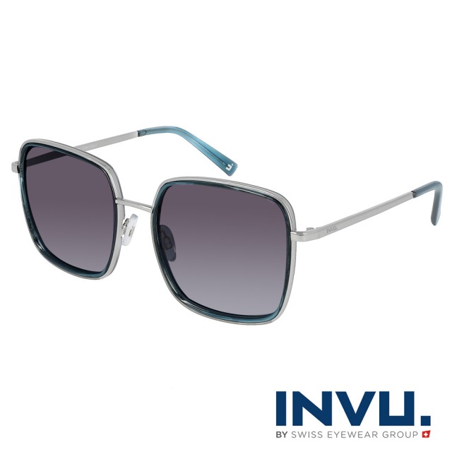 【INVU】瑞士個性方框偏光太陽眼鏡(銀 T1006C)