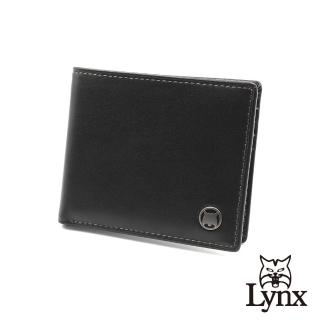 【Lynx】美國山貓細面紋進口牛皮簡式短夾 6卡/透明窗/雙鈔位 皮夾錢包(黑色)