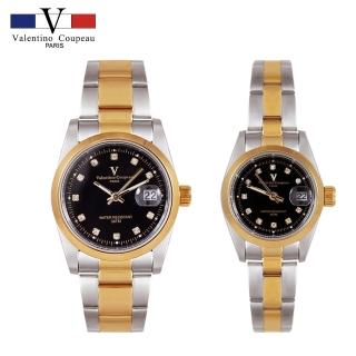 【Valentino Coupeau】黑面晶鑽雙色帶不鏽鋼殼帶男女手錶-e(范倫鐵諾 古柏 VCC)