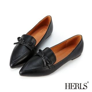 【HERLS】樂福鞋-蝴蝶結尖頭平底鞋樂福鞋(黑色)