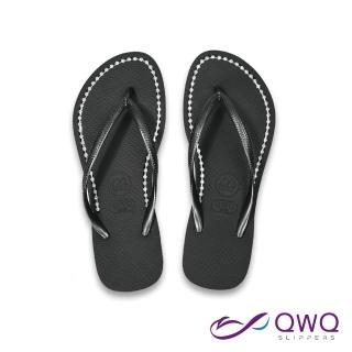 【QWQ】水鑽夾腳拖鞋 玩水衝浪 質感鑽鍊-璀璨面鑽系列-爵士黑 MIT(AEBB00505)