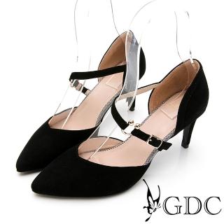 【GDC】真俏麗佳人羊皮設計感繞帶中空尖頭涼跟鞋-黑色(011930)