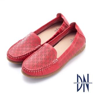 【DN】平底鞋_MIT舒適真皮幾何圖樂福鞋(紅)