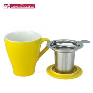 【Tiamo】16號陶瓷馬克杯-附杯蓋/濾網組350cc-黃色(HG0760Y)