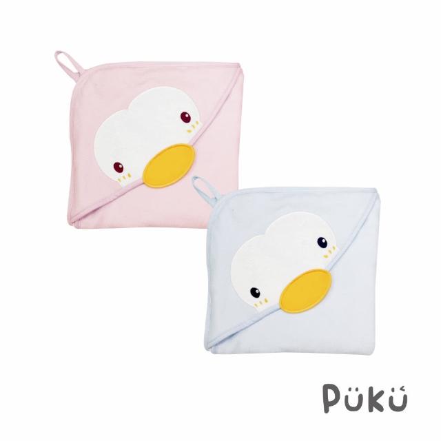 【PUKU藍色企鵝】造型連帽紗布浴巾-75*75cm(粉色)