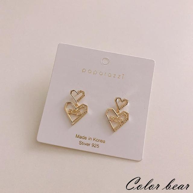【卡樂熊】S925銀針氣質精緻愛心鑲鑽造型耳環(金色)