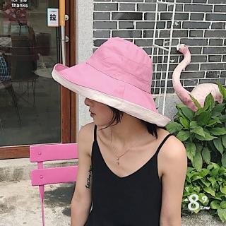 【89 zone】日系雙面拼色可摺疊 漁夫帽 防風帽 遮陽帽(粉紅)