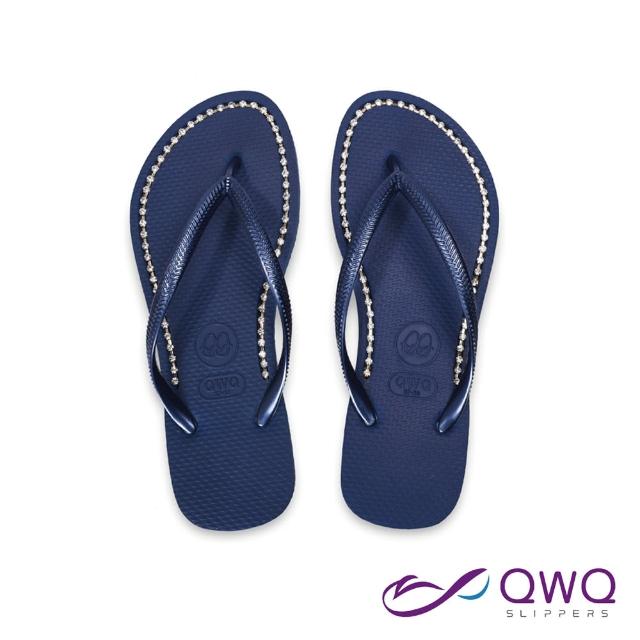 【QWQ】水鑽人字拖鞋 休閒拖鞋 質感鑽鍊-璀璨面鑽系列-藏青藍 MIT(AEBB00404)