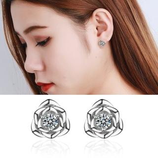 【Emi 艾迷】純淨玫瑰 鋯石 925銀針 耳環