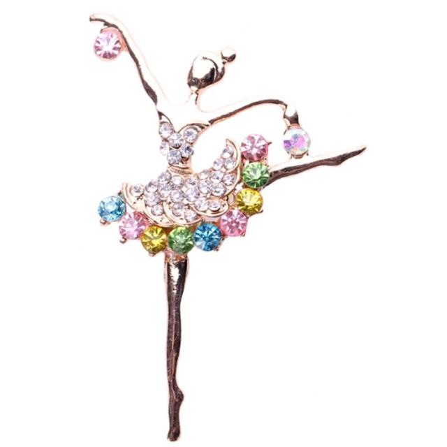 【RJNewYork】甜美女孩芭蕾舞水晶鋯石2用胸針別針(彩色)
