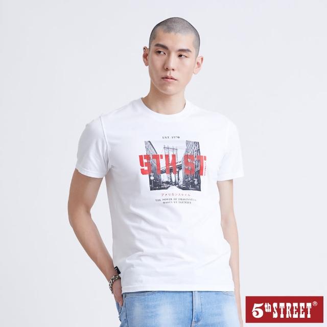 【5th STREET】男紐約城市短袖T恤-白色