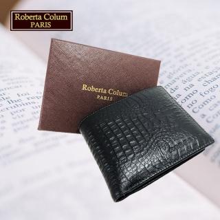 【Roberta Colum】諾貝達 鱷魚紋男士皮夾／專櫃皮夾／短夾(23555-1黑色)