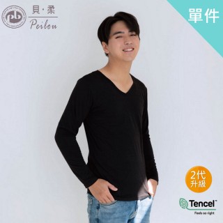 【PL Life】貝柔Tencel機能吸濕發熱保暖衣(男V領-黑色)