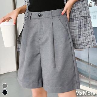 【MsMore】韓國高腰知性纖瘦寬版六分短西裝褲#106734現貨+預購j(2色)