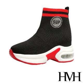 【HMH】個性撞色飛織襪套設計氣墊厚底內增高時尚休閒鞋(紅)