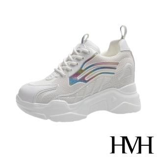 【HMH】個性流線縷空滴塑造型拼接時尚內增高厚底休閒鞋(白彩)
