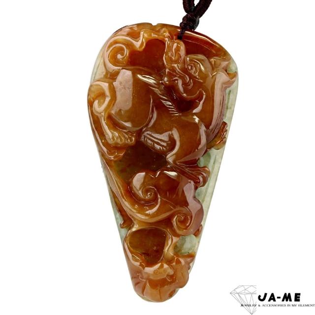 【JA-ME】天然A貨翡翠紅翡巧雕回頭麒麟項鍊(618/年中慶/送禮)