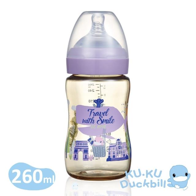 【KU.KU. 酷咕鴨】品味巴黎PPSU寬口奶瓶260ml(優雅紫)