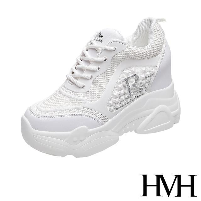 【HMH】時尚立體滴塑金蔥R字造型厚底內增高休閒鞋(銀)