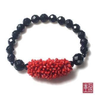 【金石工坊】天然唯美紅珊瑚黑麻腦手鍊